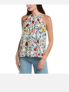 Alice + Olivia Erna Floral Halter Blouse S Silk Cotton Sleeveless Top